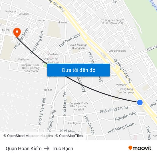 Quận Hoàn Kiếm to Trúc Bạch map