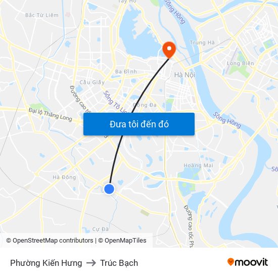 Phường Kiến Hưng to Trúc Bạch map