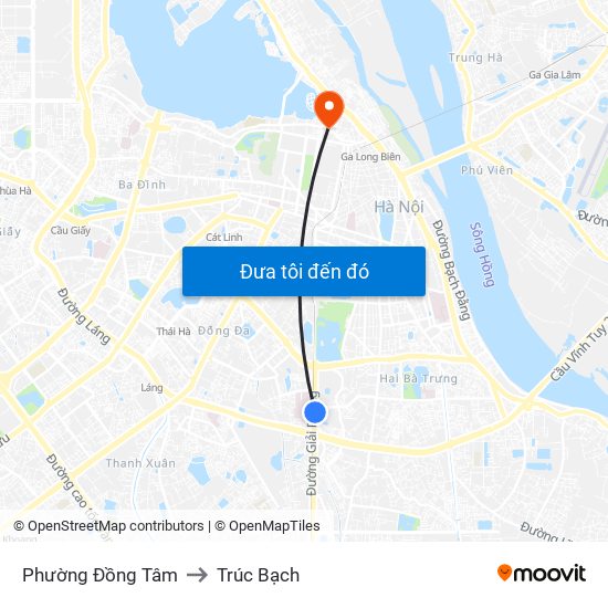 Phường Đồng Tâm to Trúc Bạch map