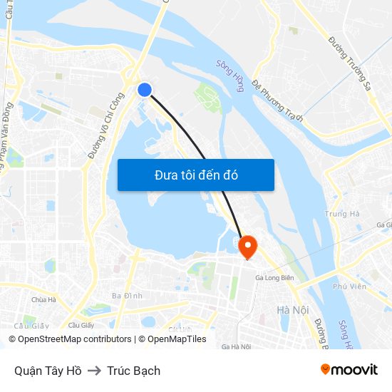 Quận Tây Hồ to Trúc Bạch map