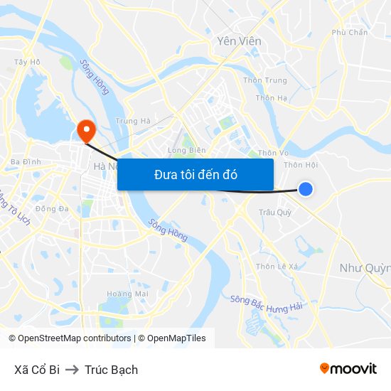 Xã Cổ Bi to Trúc Bạch map