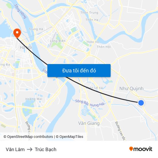 Văn Lâm to Trúc Bạch map