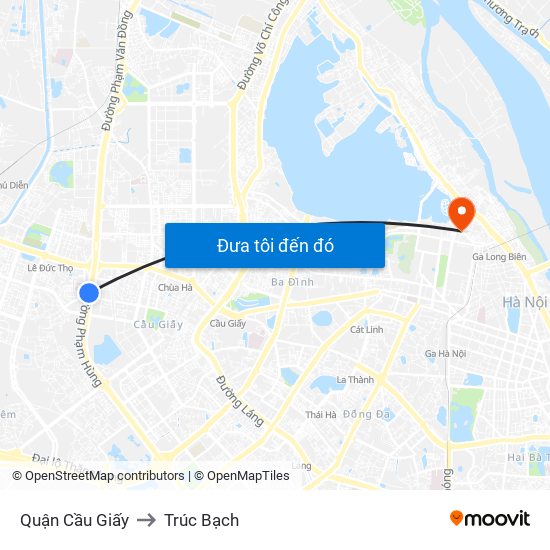 Quận Cầu Giấy to Trúc Bạch map