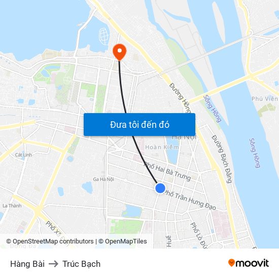 Hàng Bài to Trúc Bạch map