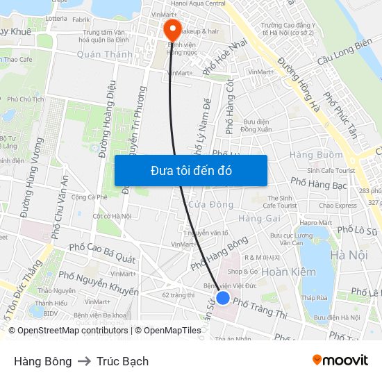 Hàng Bông to Trúc Bạch map