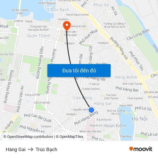 Hàng Gai to Trúc Bạch map