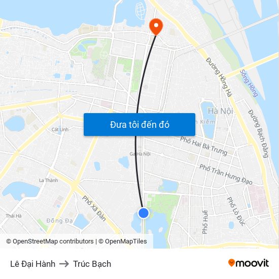 Lê Đại Hành to Trúc Bạch map
