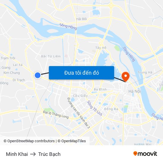Minh Khai to Trúc Bạch map