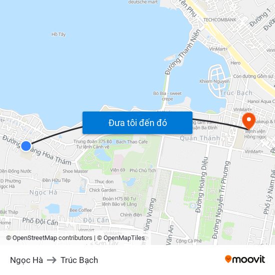 Ngọc Hà to Trúc Bạch map