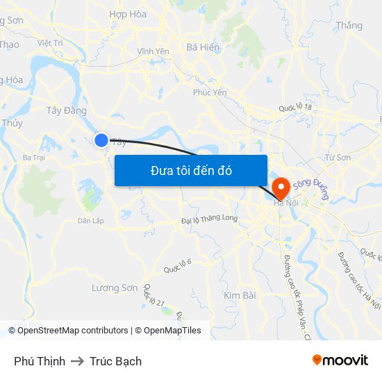 Phú Thịnh to Trúc Bạch map