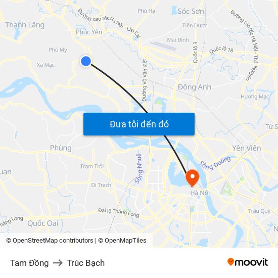 Tam Đồng to Trúc Bạch map