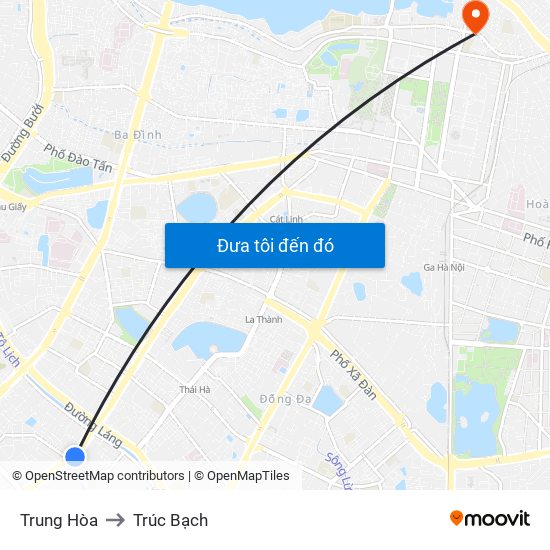 Trung Hòa to Trúc Bạch map