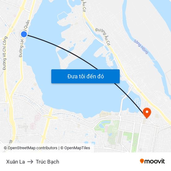 Xuân La to Trúc Bạch map