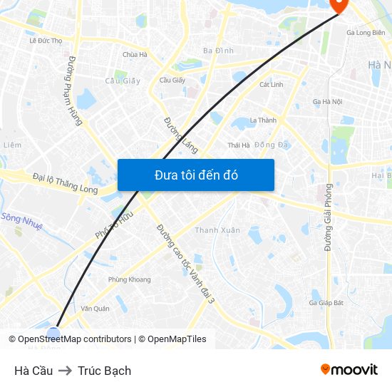 Hà Cầu to Trúc Bạch map