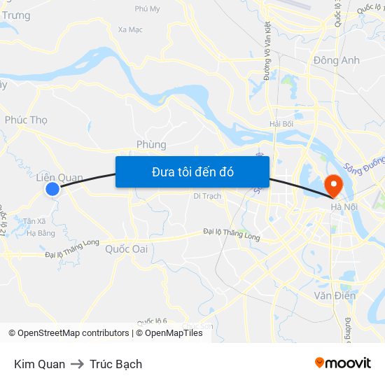 Kim Quan to Trúc Bạch map