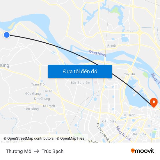 Thượng Mỗ to Trúc Bạch map