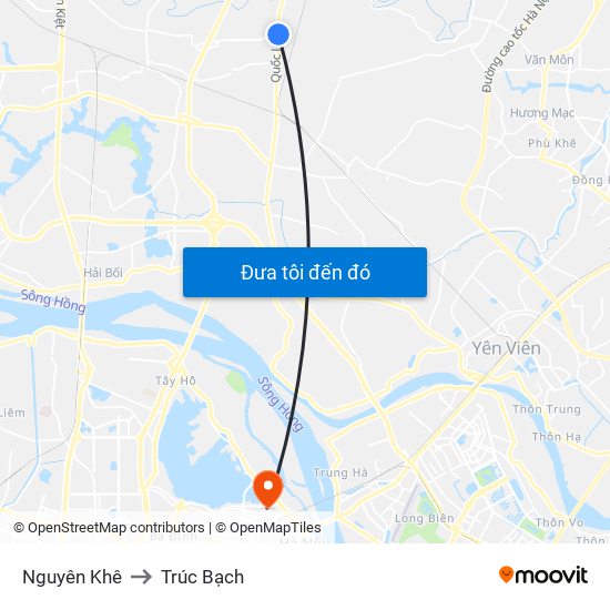 Nguyên Khê to Trúc Bạch map