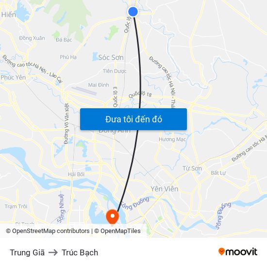 Trung Giã to Trúc Bạch map