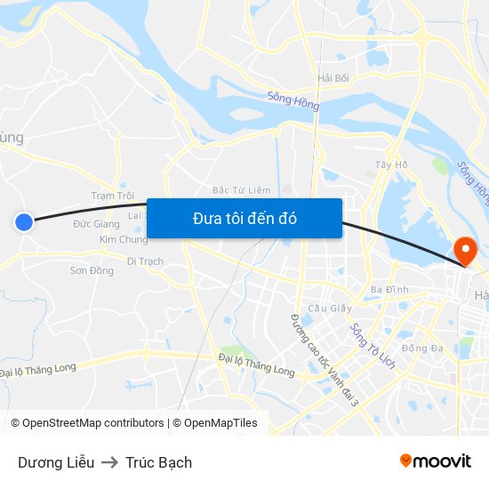 Dương Liễu to Trúc Bạch map