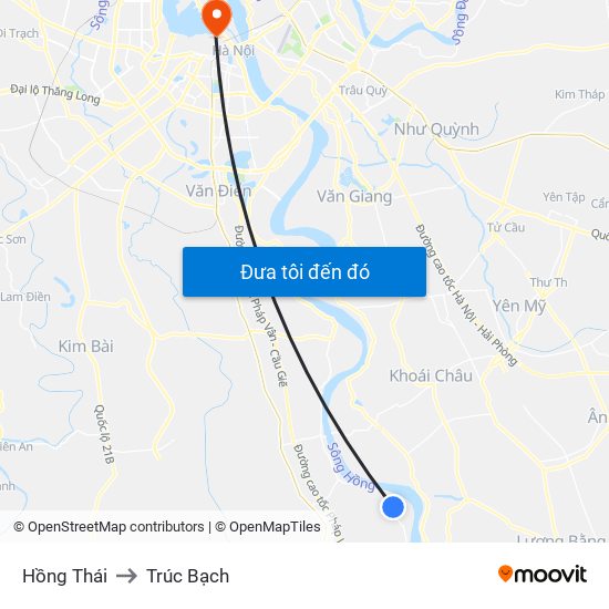 Hồng Thái to Trúc Bạch map