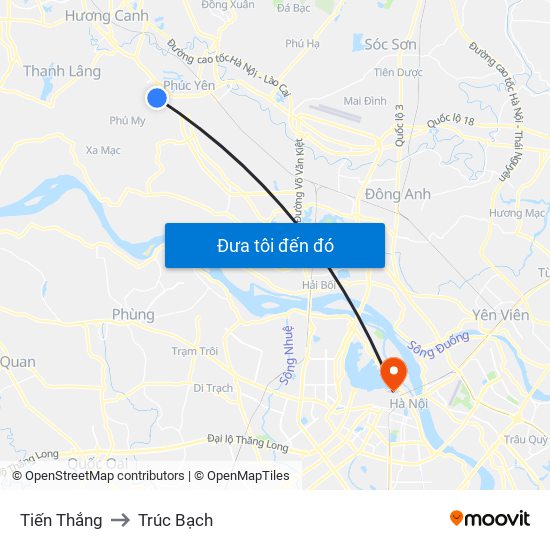 Tiến Thắng to Trúc Bạch map