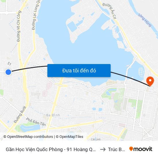 Gần Học Viện Quốc Phòng - 91 Hoàng Quốc Việt to Trúc Bạch map