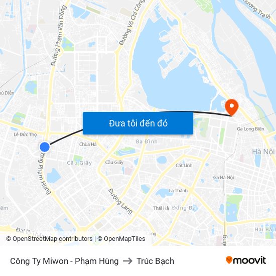 Công Ty Miwon - Phạm Hùng to Trúc Bạch map