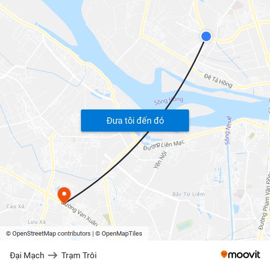 Đại Mạch to Trạm Trôi map