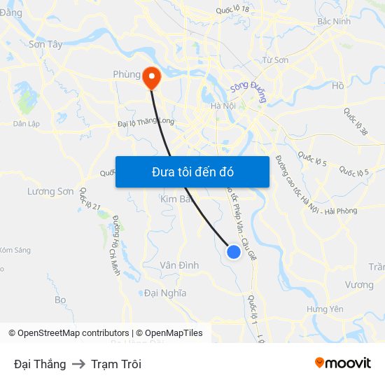 Đại Thắng to Trạm Trôi map