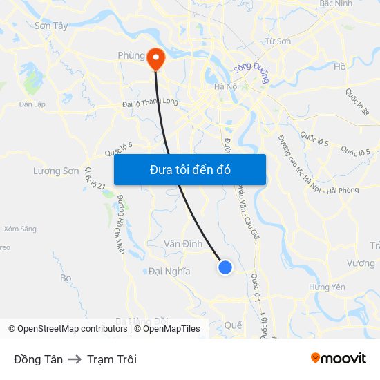 Đồng Tân to Trạm Trôi map