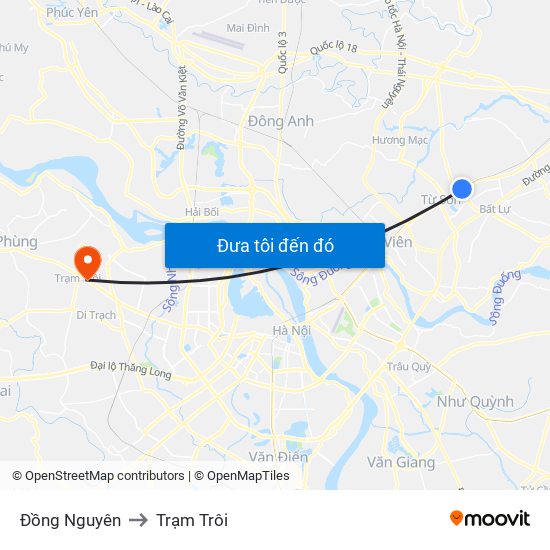 Đồng Nguyên to Trạm Trôi map