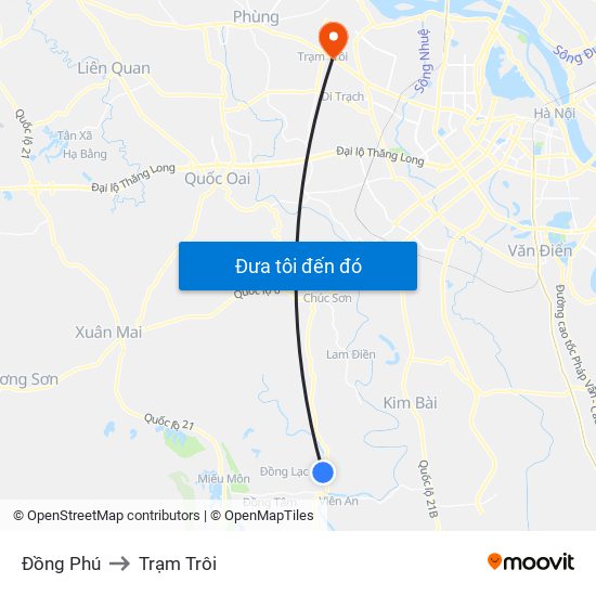 Đồng Phú to Trạm Trôi map