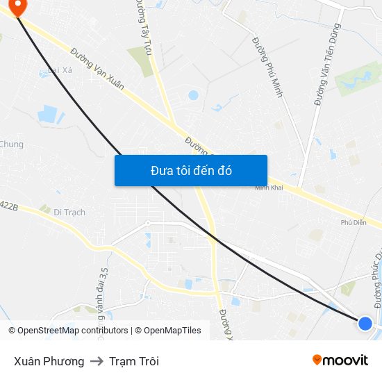 Xuân Phương to Trạm Trôi map