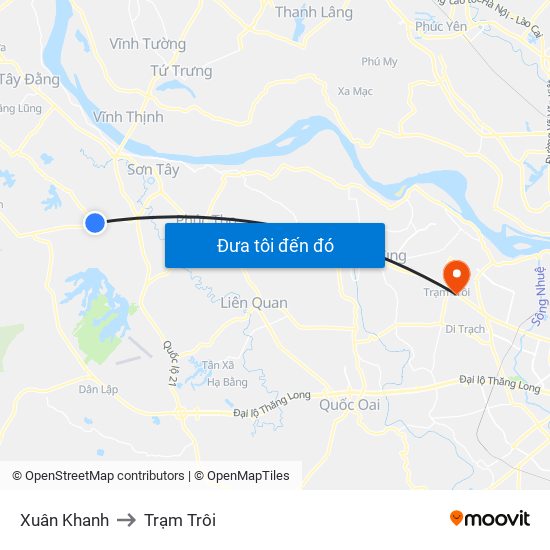 Xuân Khanh to Trạm Trôi map