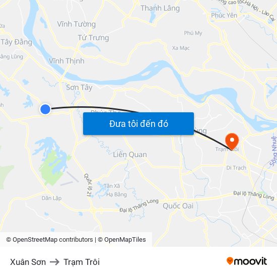 Xuân Sơn to Trạm Trôi map