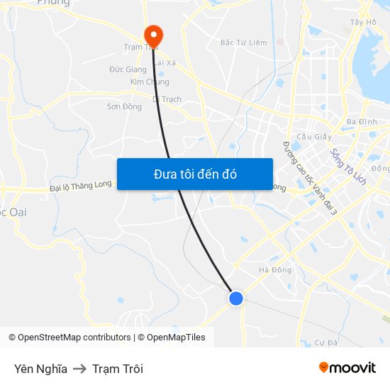 Yên Nghĩa to Trạm Trôi map