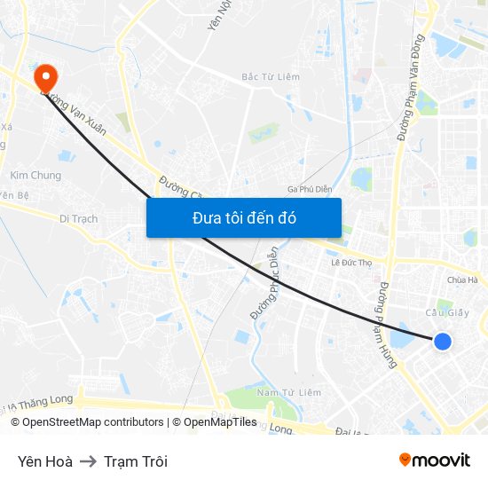 Yên Hoà to Trạm Trôi map