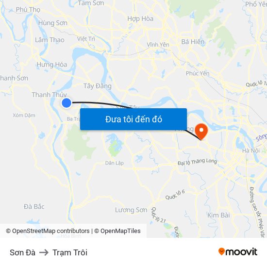 Sơn Đà to Trạm Trôi map