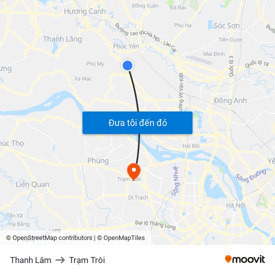 Thanh Lâm to Trạm Trôi map