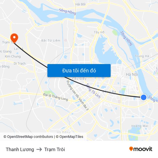 Thanh Lương to Trạm Trôi map