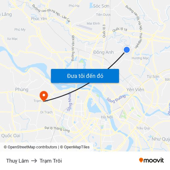 Thuỵ Lâm to Trạm Trôi map