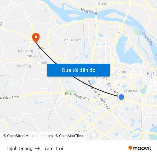 Thịnh Quang to Trạm Trôi map