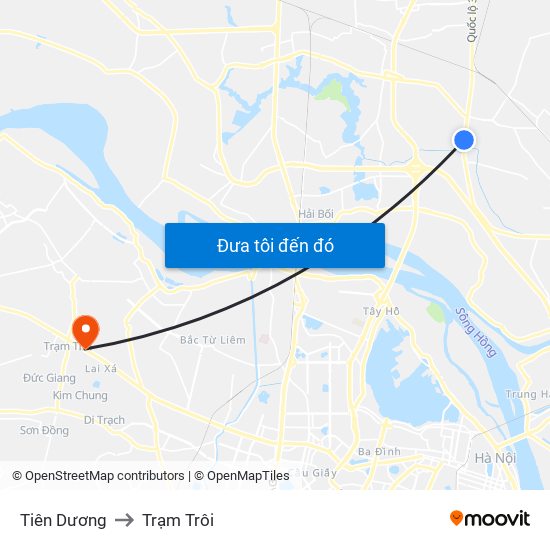 Tiên Dương to Trạm Trôi map