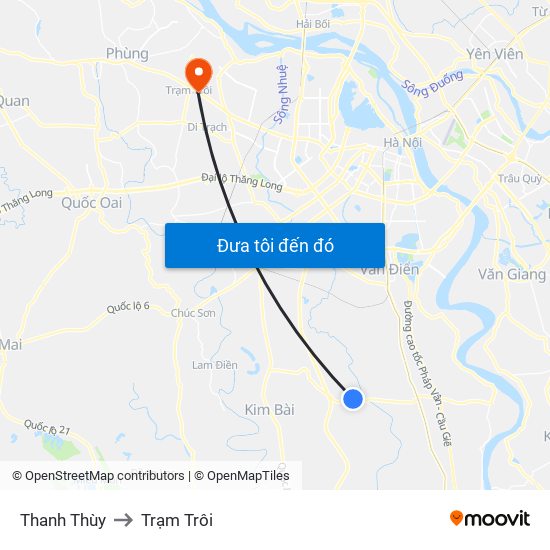 Thanh Thùy to Trạm Trôi map