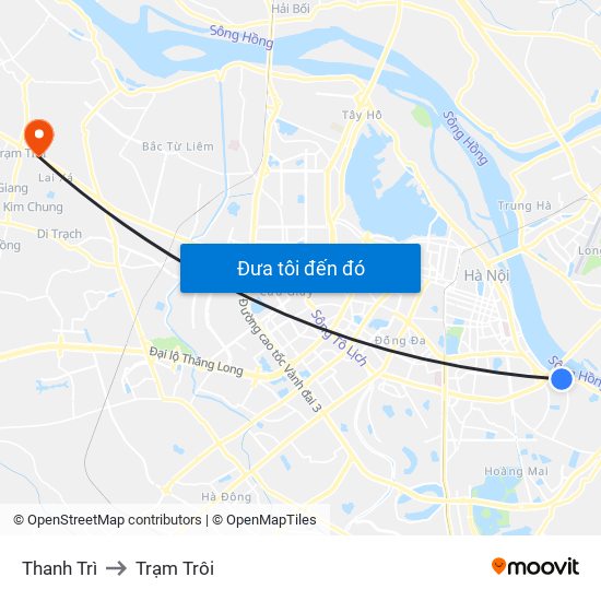 Thanh Trì to Trạm Trôi map