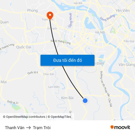 Thanh Văn to Trạm Trôi map