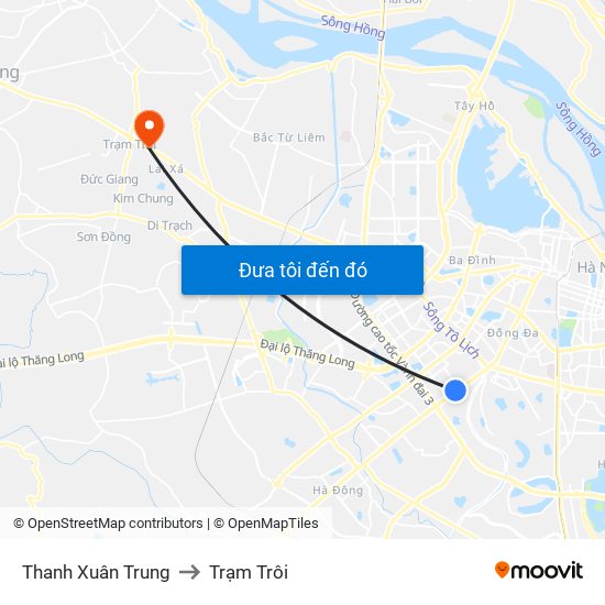 Thanh Xuân Trung to Trạm Trôi map