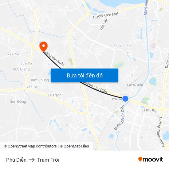 Phú Diễn to Trạm Trôi map