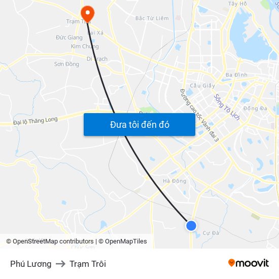 Phú Lương to Trạm Trôi map