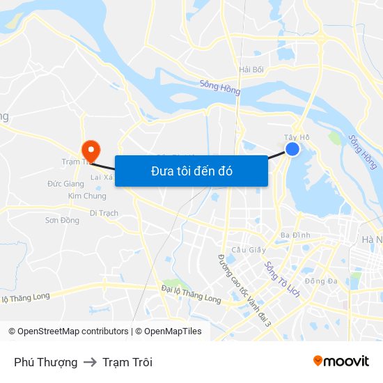 Phú Thượng to Trạm Trôi map